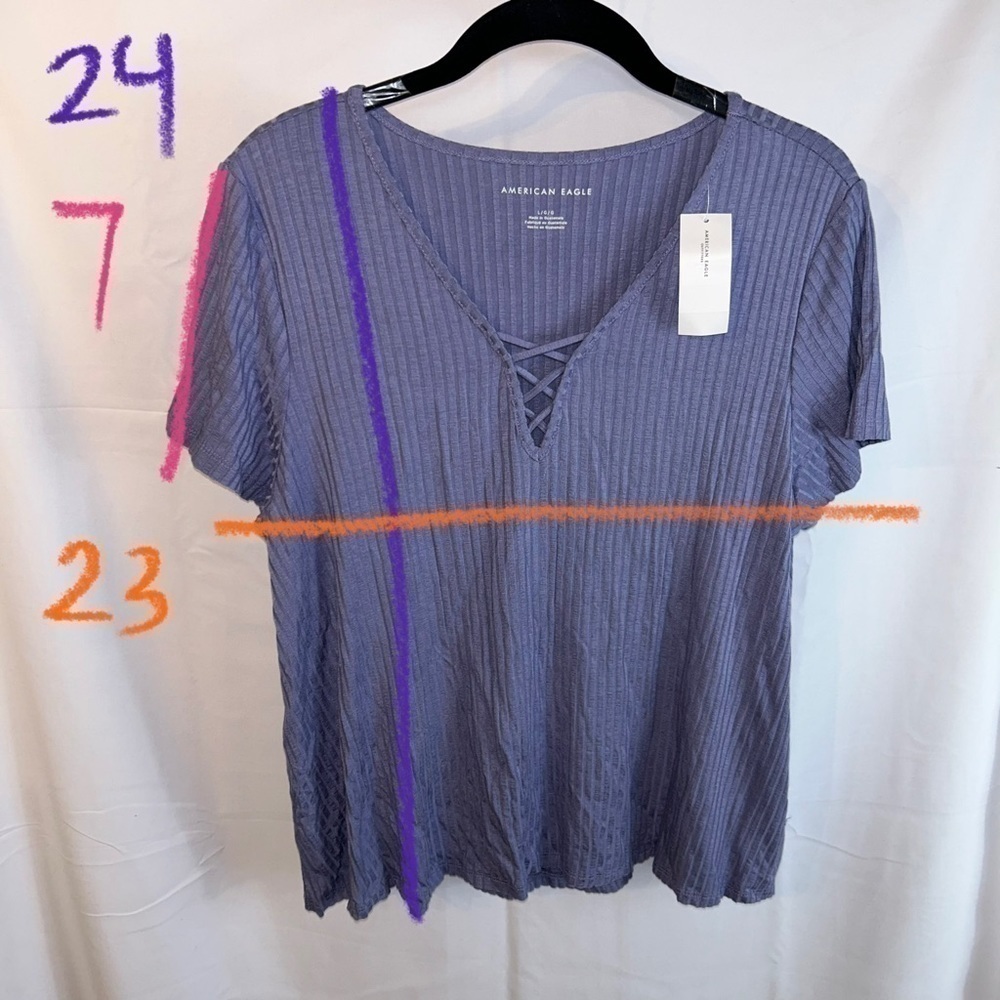 American Eagle Shirt Lace Up Swing T-Shirt Short Sleeve V-neck Lace up design - Picture 6 of 8